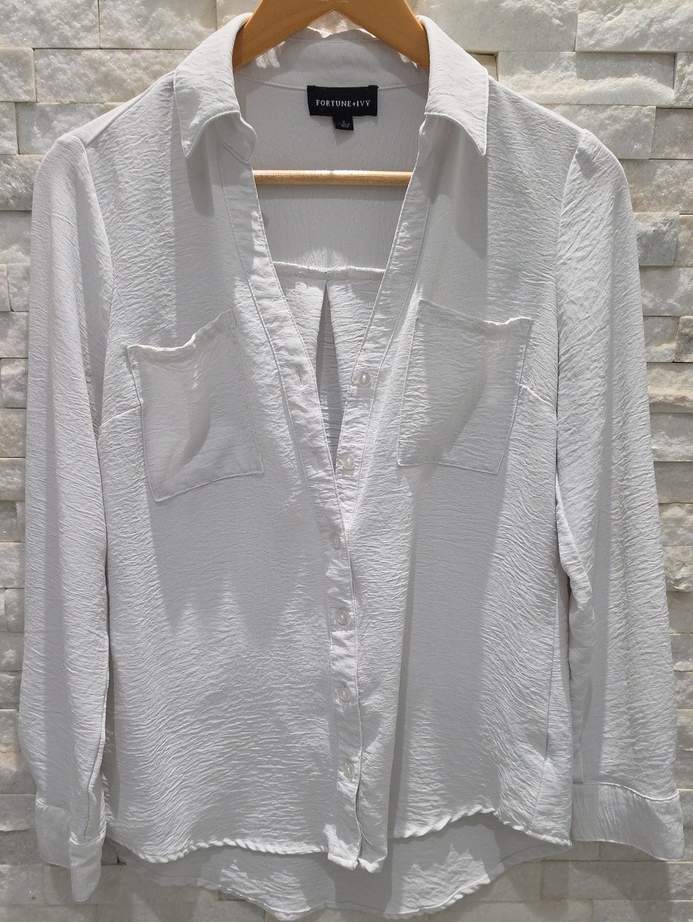 Fortune + Ivy White Crinkle Button-Down Shirt